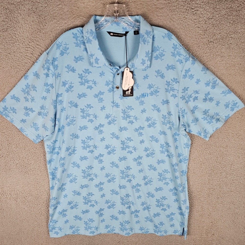 Travis Mathew Polo Mens XL Blue Port Day Floral Stretch Cloud A42809